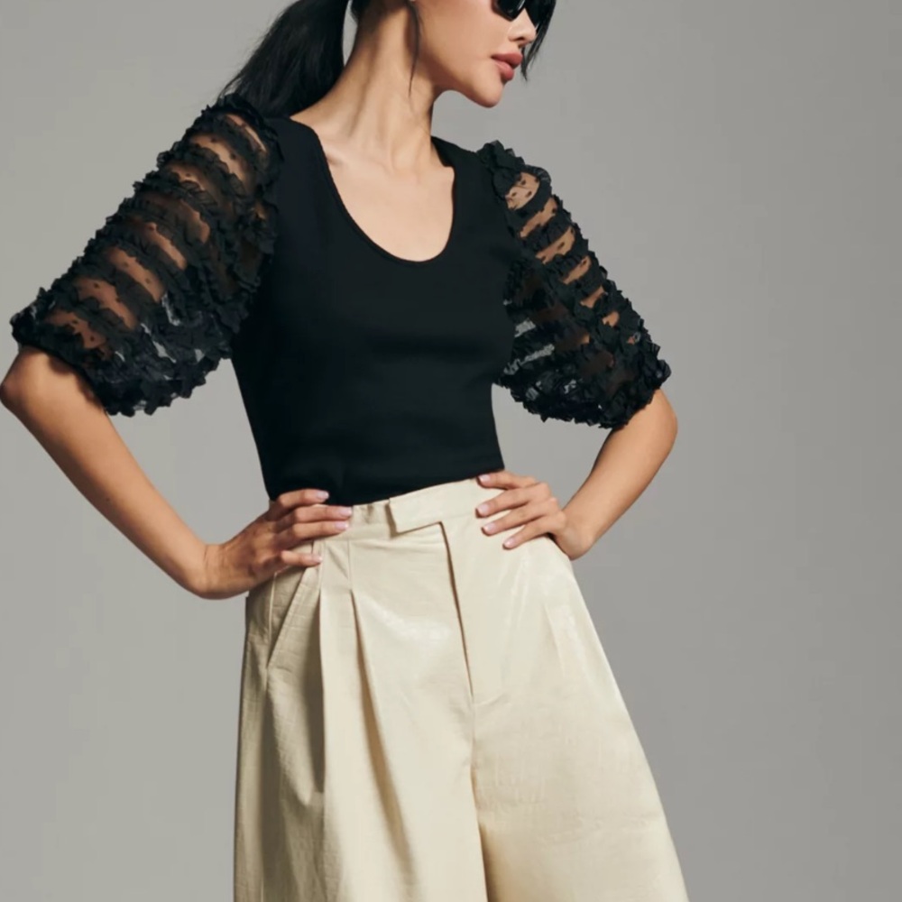 Anthropologie DOLAN Ruffle-Sleeve Top Petite XS NWT